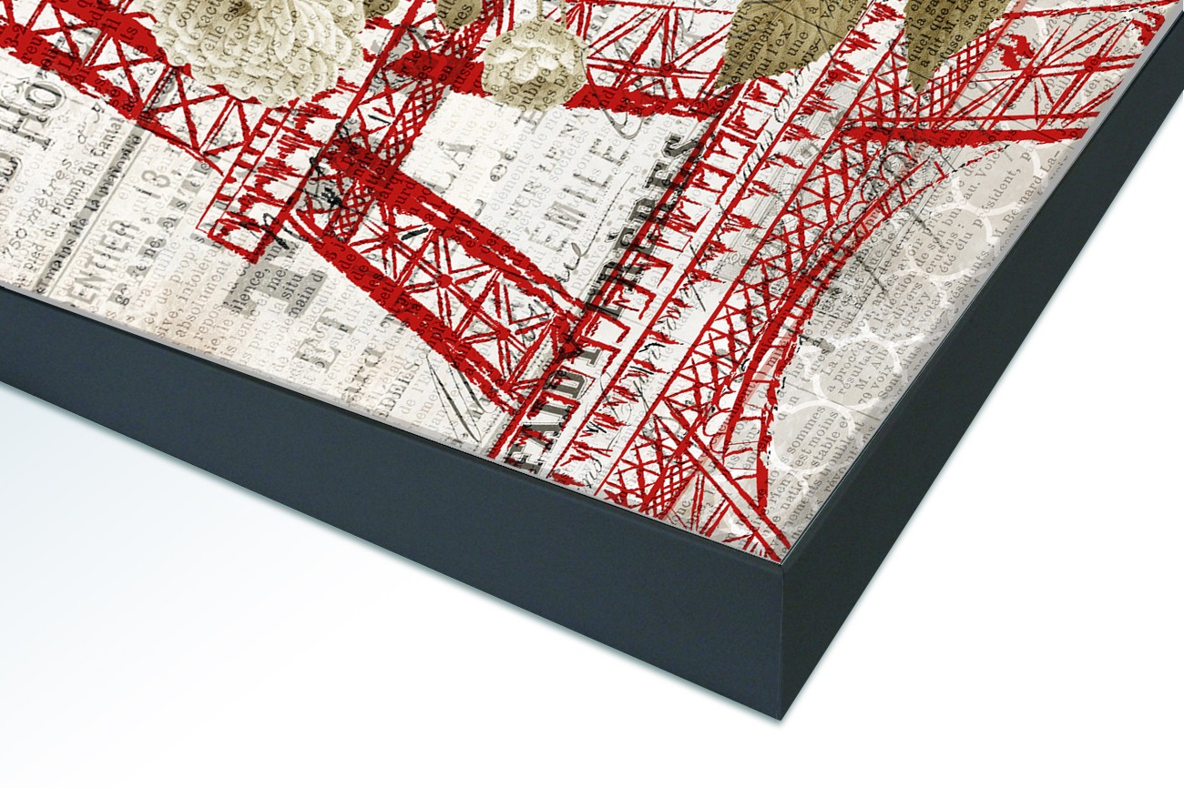 Close up textieldoek in frame gemonteerd zwart