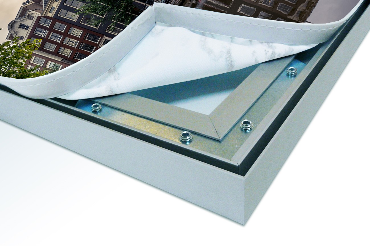 Close up textieldoek in frame los