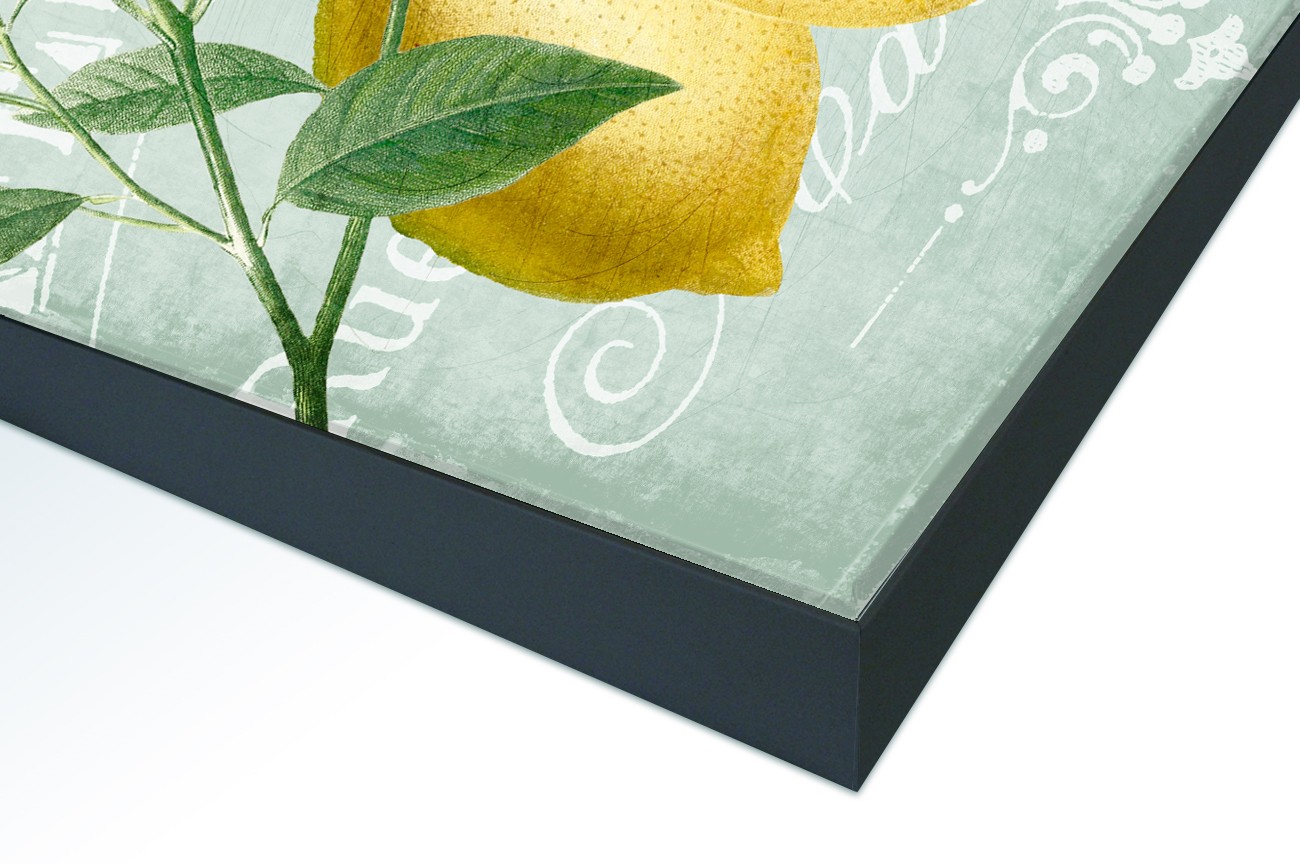 Close up textieldoek in frame gemonteerd zwart