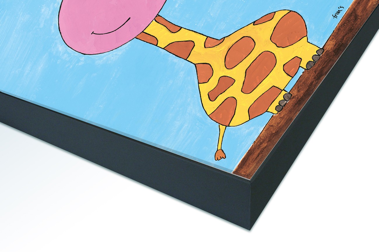 Close up textieldoek in frame gemonteerd zwart