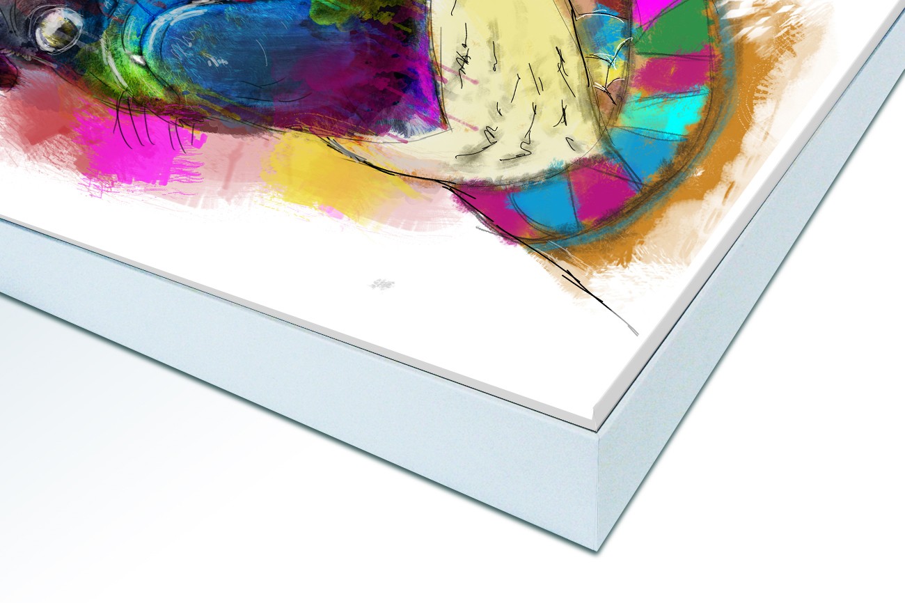 Close up textieldoek in frame gemonteerd wit