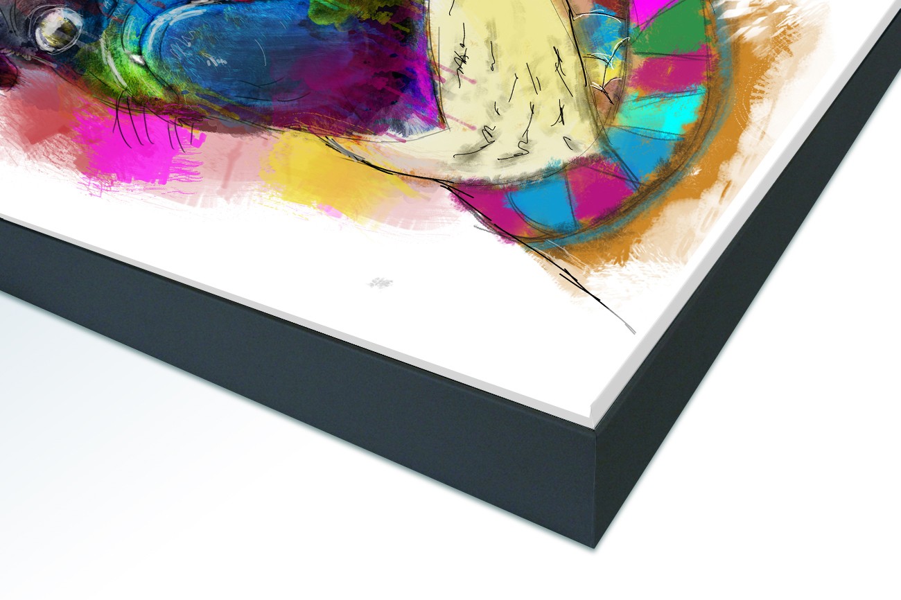 Close up textieldoek in frame gemonteerd zwart