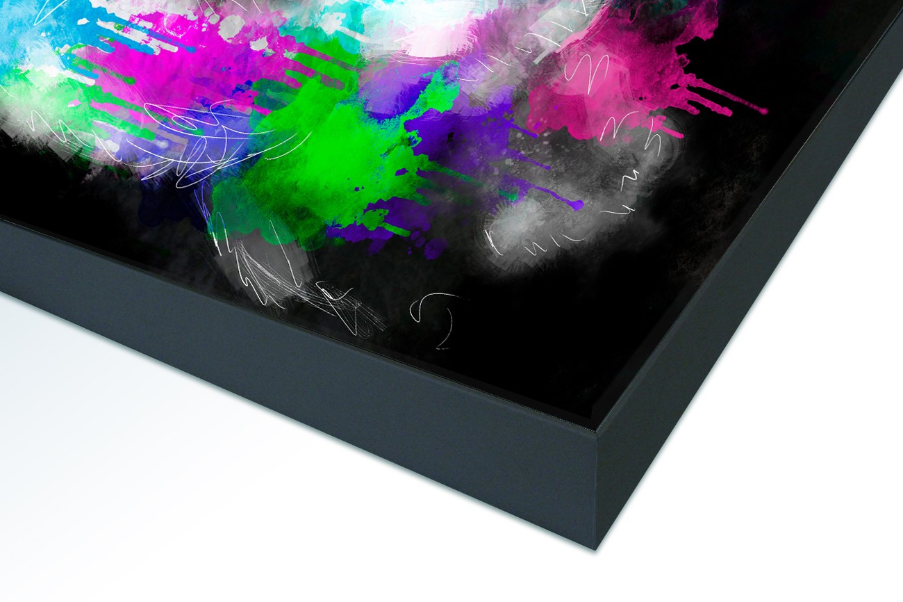 Close up textieldoek in frame gemonteerd zwart