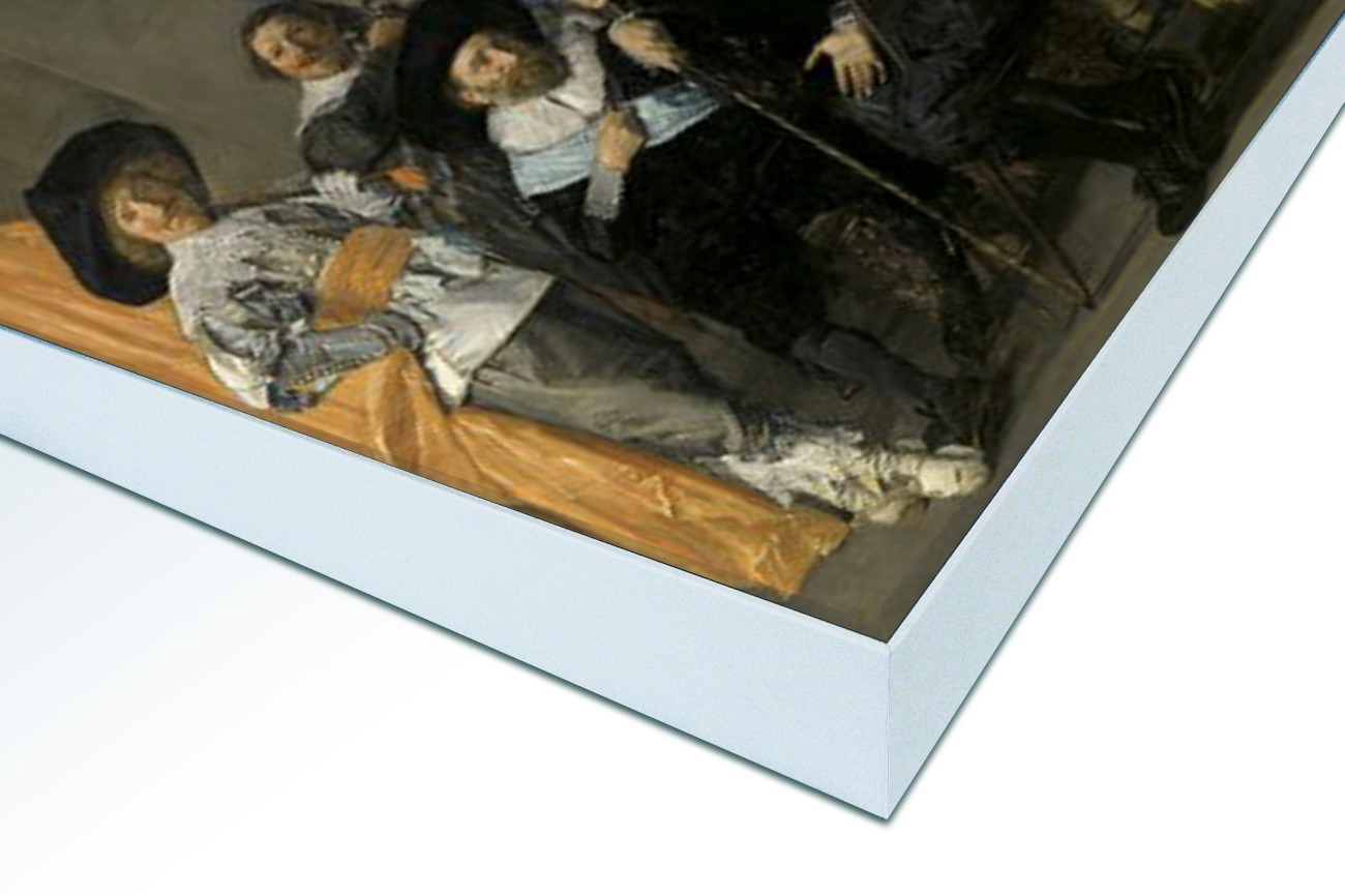 Close up textieldoek in frame gemonteerd wit