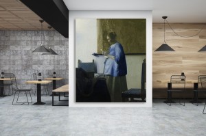 Schilderij van Johannes Vermeer met als titel brieflezende vrouw op textieldoek.Verkrijgbaar in verschillende zeer grote formaten, inclusief textiel frame.