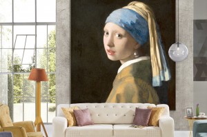 Schilderij van Johannes Vermeer met als titel Meisje met de parel op textieldoek. Verkrijgbaar in zeer grote verschilende formaten, inclusief textiel frame.