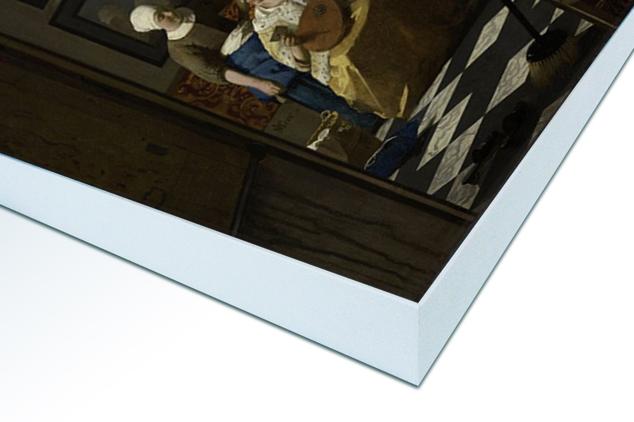 Close up textieldoek in frame gemonteerd wit