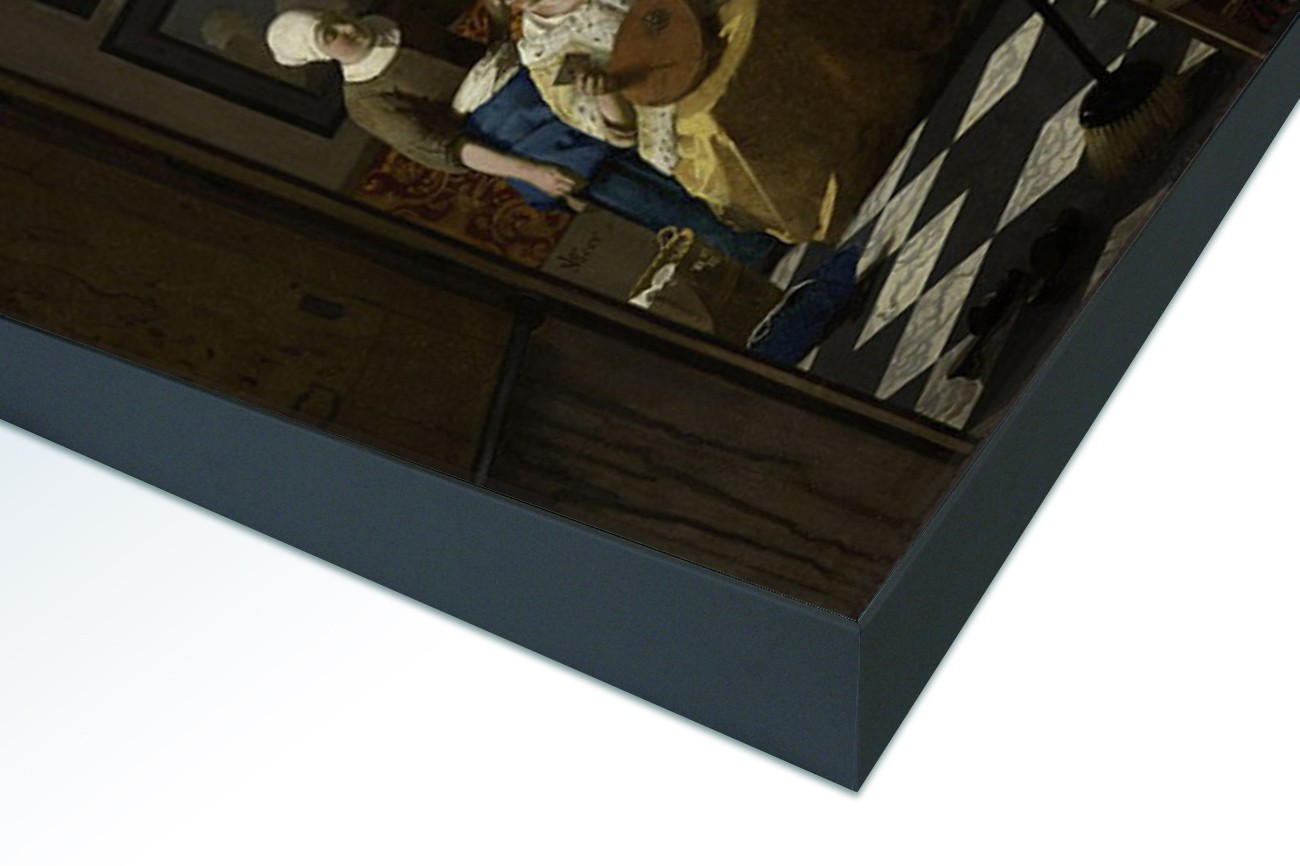 Close up textieldoek in frame gemonteerd zwart