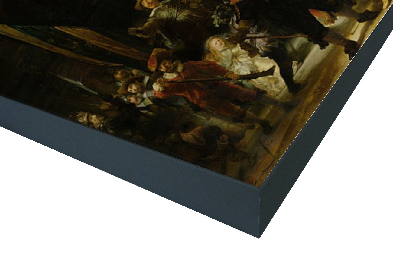 Close up textieldoek in frame gemonteerd zwart