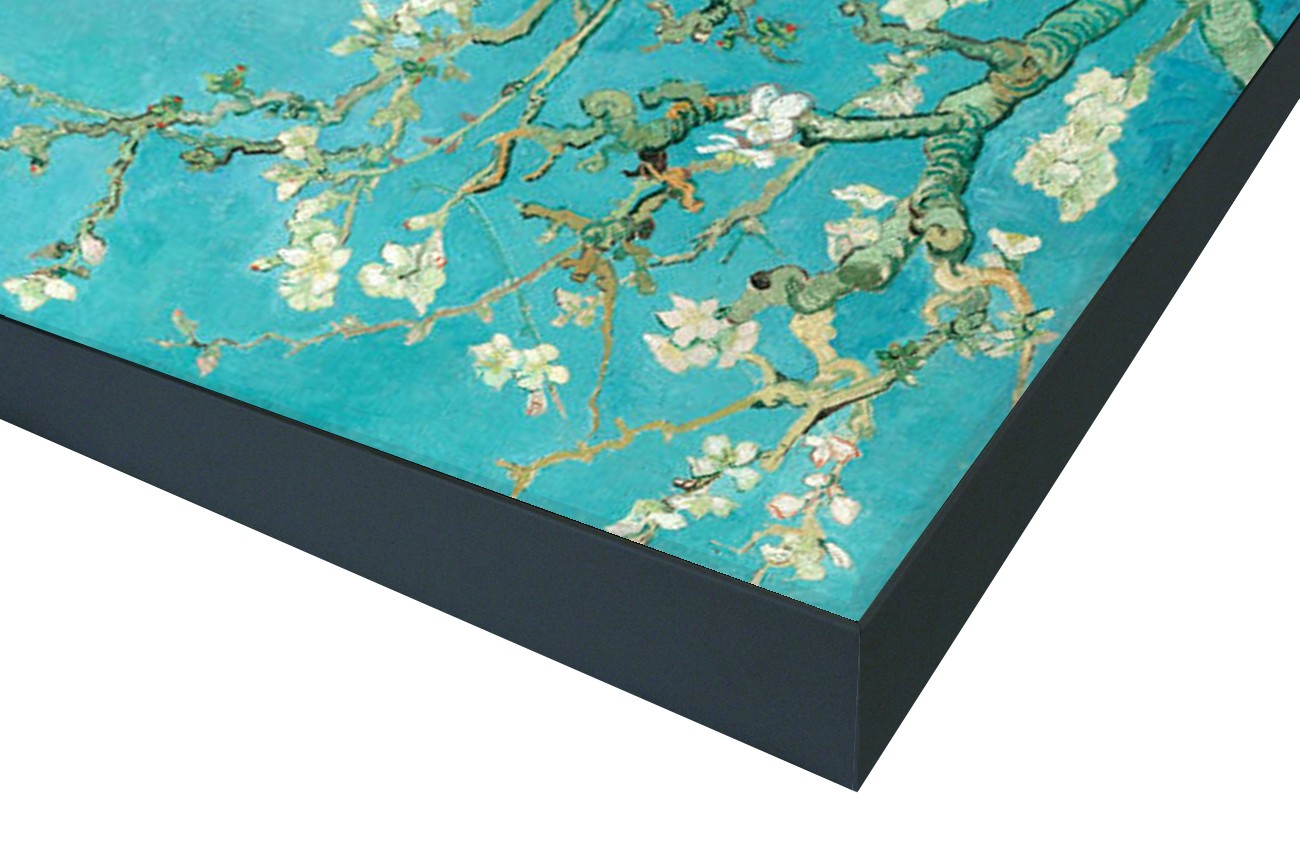 Close up textieldoek in frame gemonteerd zwart