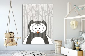 Schattige uil van Kimberly Allen met als titel Woodland owl textieldoek. Leuk voor bijvoorbeeld in een kinderkamer en verkrijgbaar in verschillende zeer grote formaten, inclusief textiel frame.