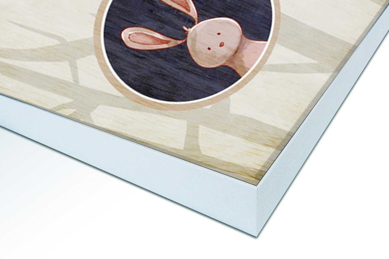 Close up textieldoek in frame gemonteerd wit