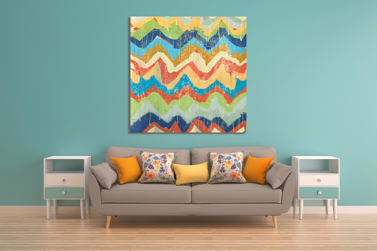 Kleurrijk kunstwerk van Cynthia Alvarez met de titel New Chevrons III