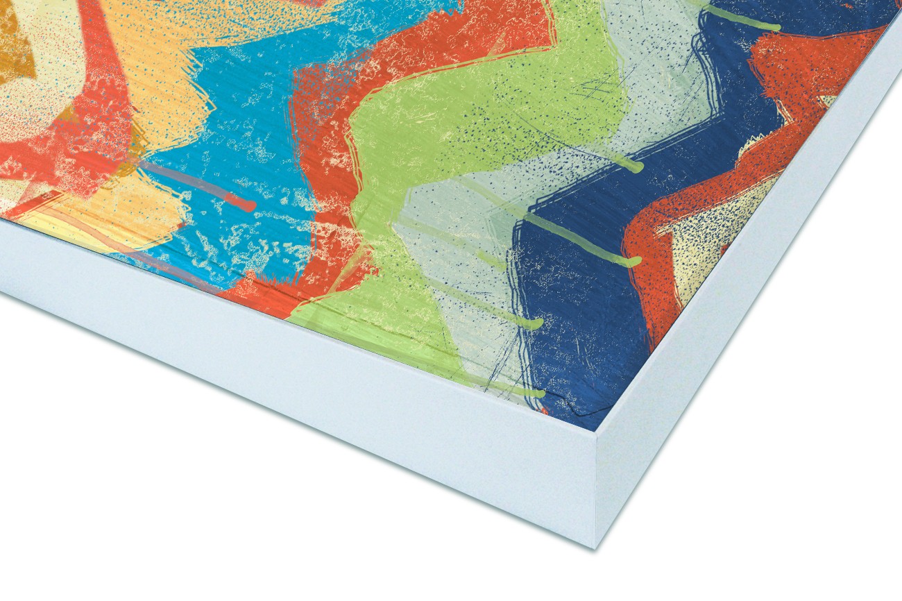 Close up textieldoek in frame gemonteerd wit