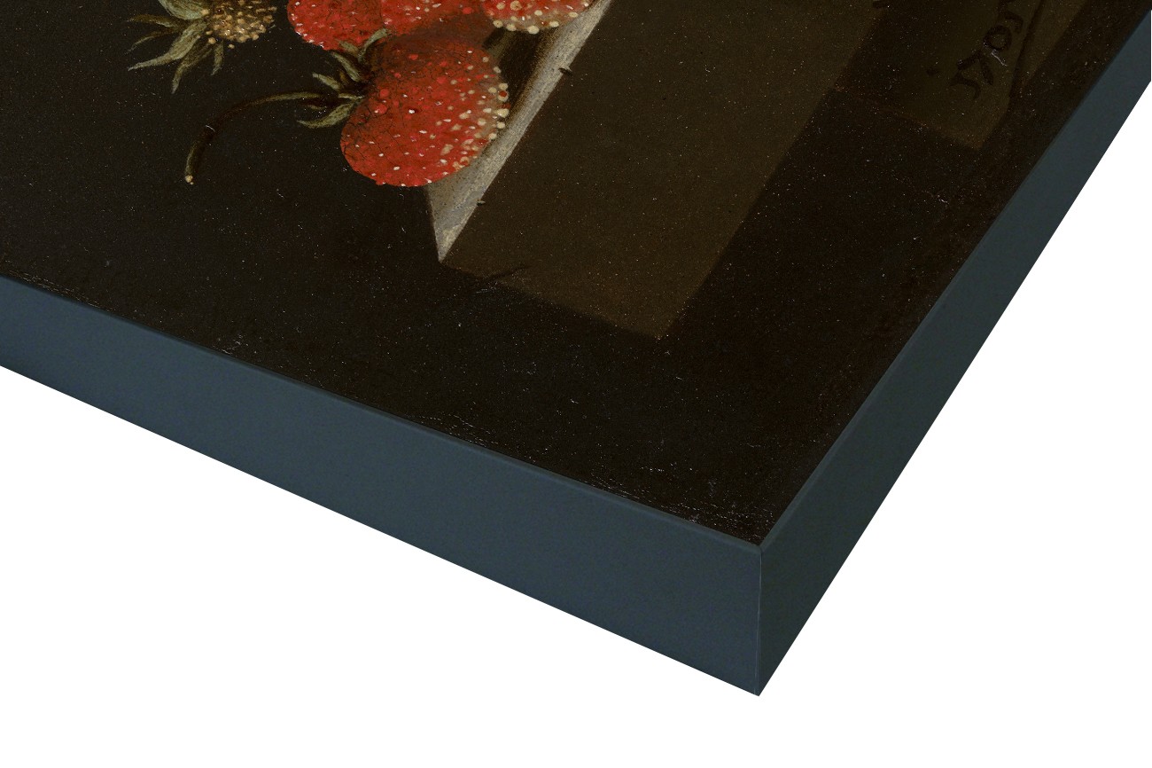 Close up textieldoek in frame gemonteerd zwart