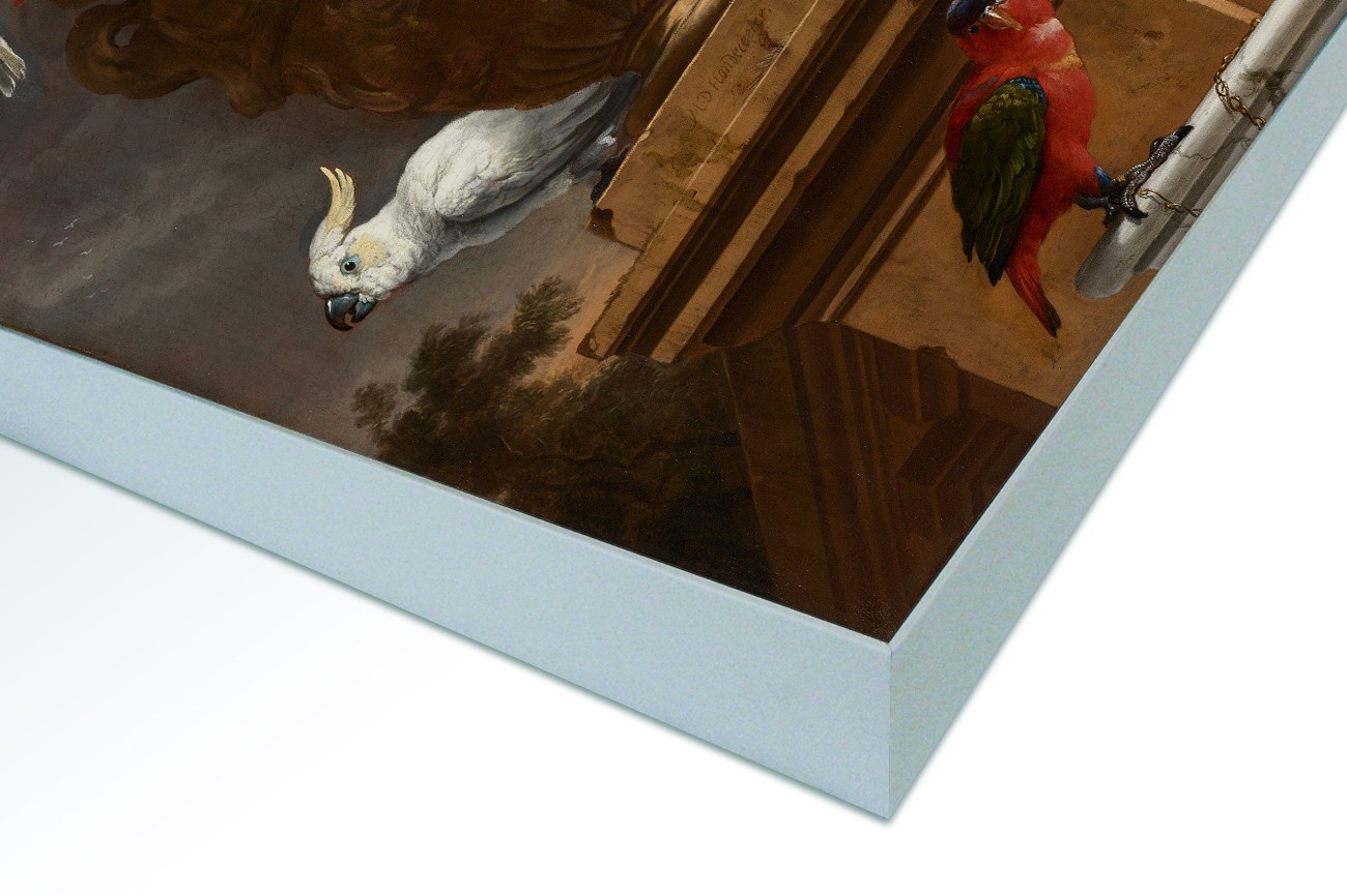 Close up textieldoek in frame gemonteerd wit