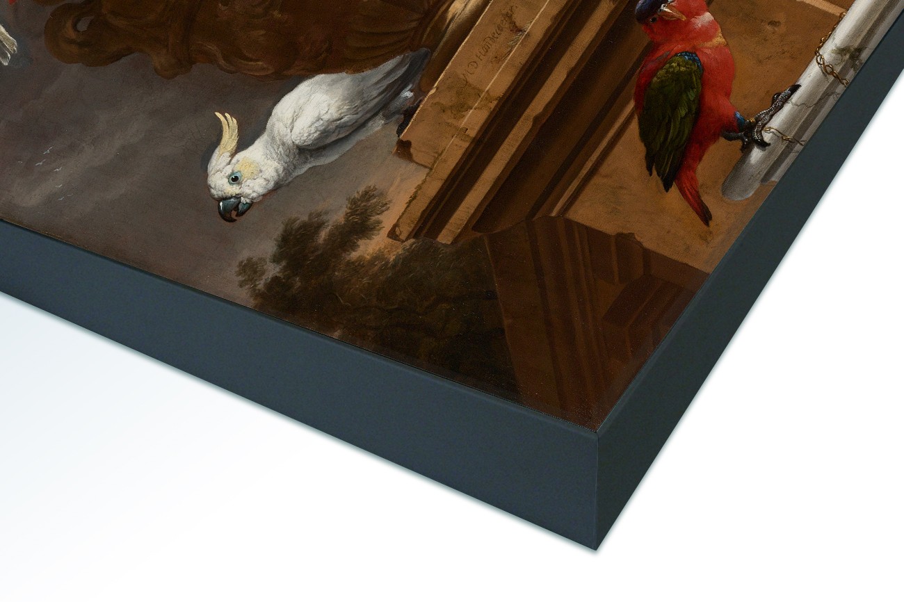 Close up textieldoek in frame gemonteerd zwart