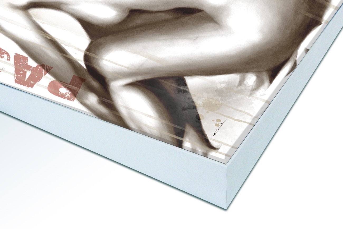 Close up textieldoek in frame gemonteerd wit