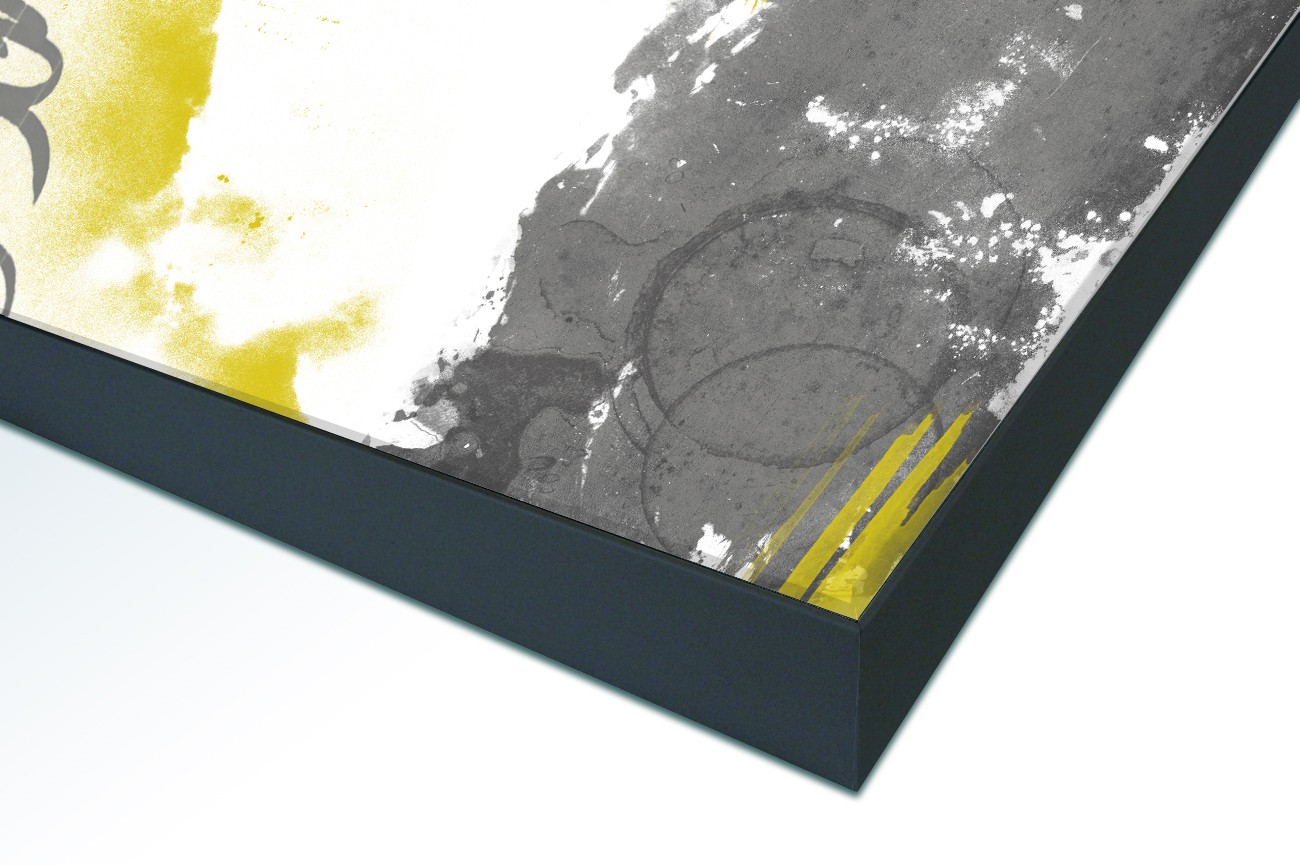 Close up textieldoek in frame gemonteerd zwart