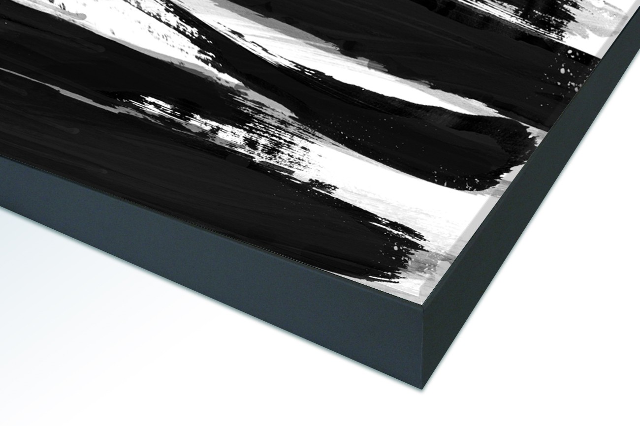 Close up textieldoek in frame gemonteerd zwart