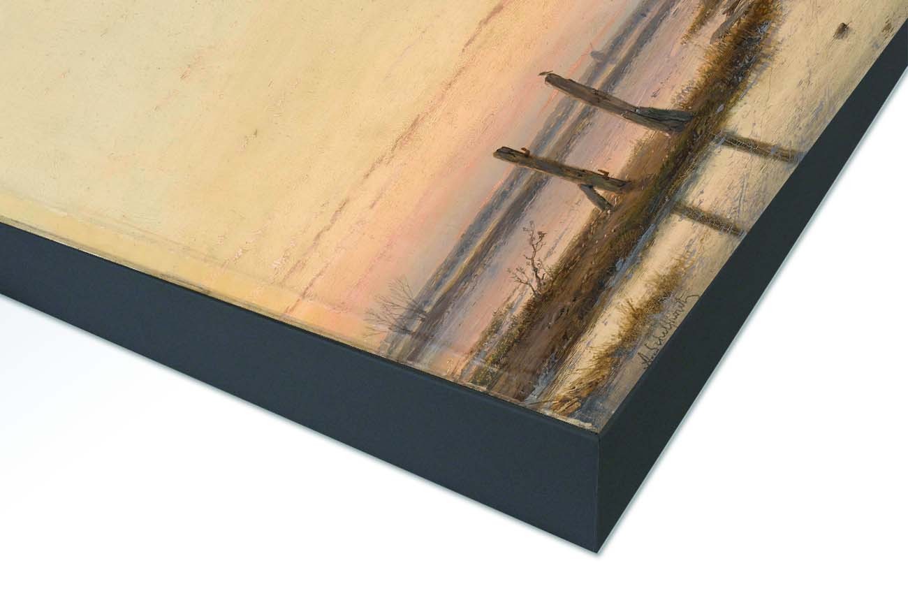 Close up textieldoek gemonteerd in frame zwart