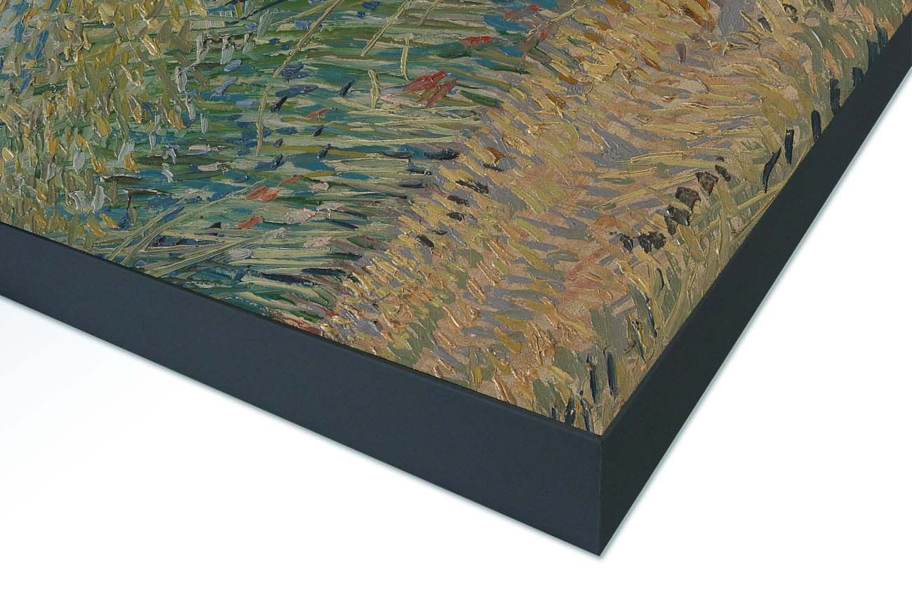 Close up textieldoek gemonteerd in frame zwart