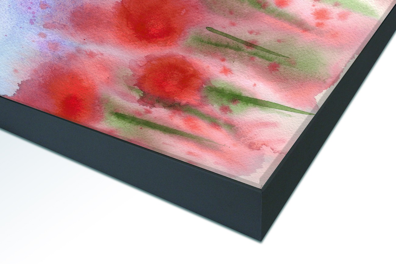 Close up textieldoek in frame gemonteerd zwart