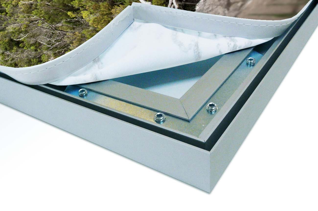 Close up textieldoek los in frame zilver