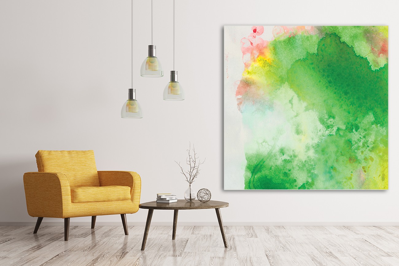 Mooi overlopend schilderij met velle kleuren van Onrei met als titel Watercolor I op textieldoek.