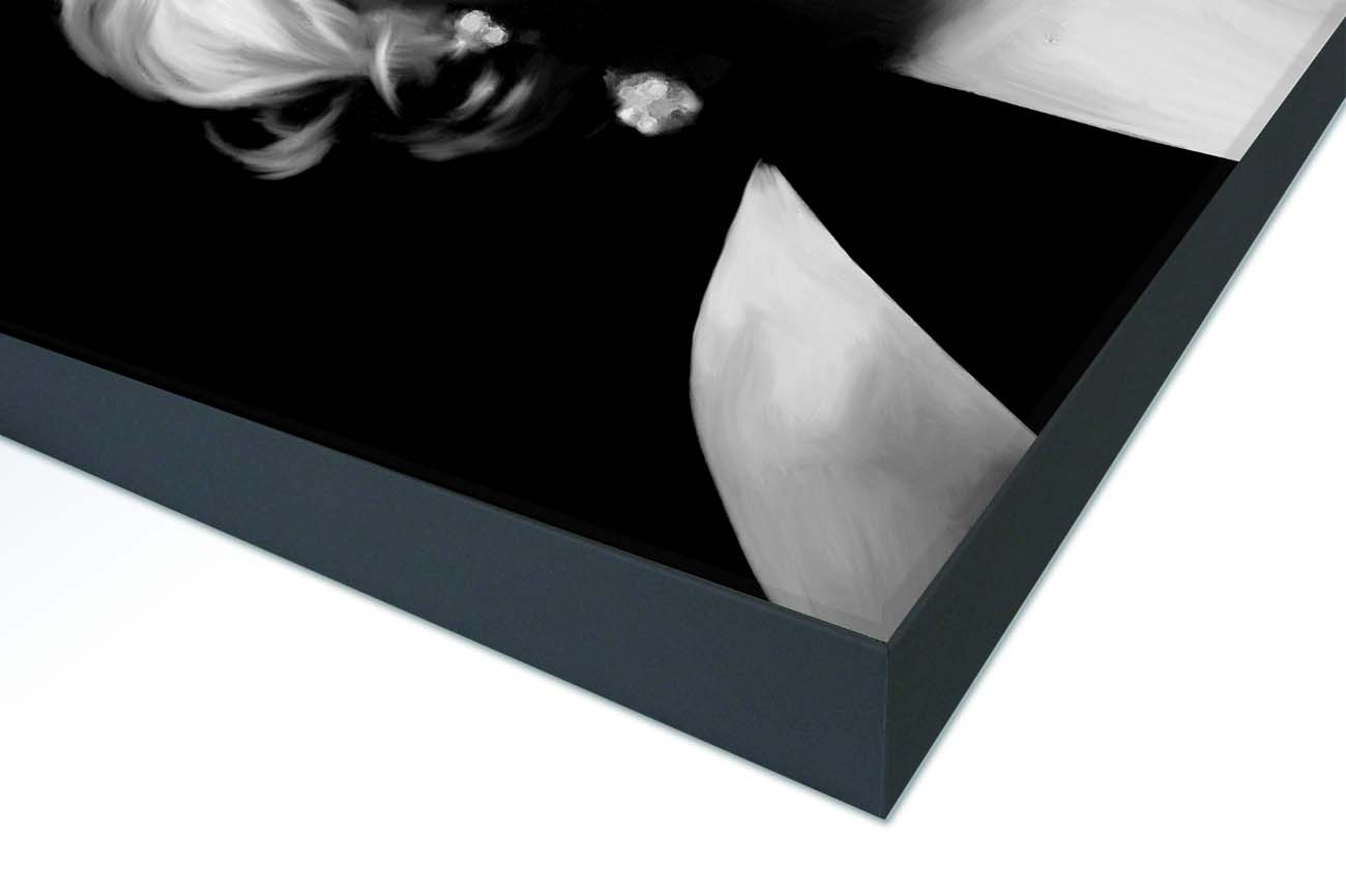 Close up textieldoek gemonteerd in frame zwart