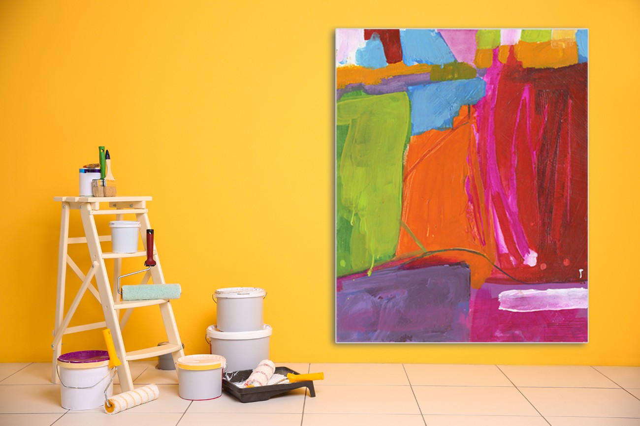 Verschillende kleuren schilderij van Smith Haynas met als titel Dreaming I op textieldoek.