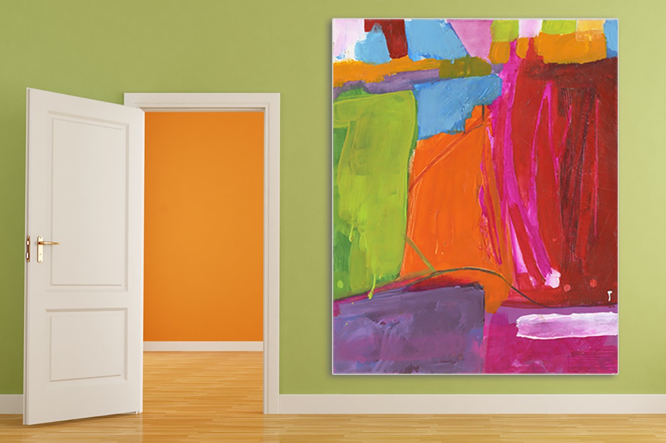 Verschillende kleuren schilderij van Smith Haynas met als titel Dreaming I op textieldoek.