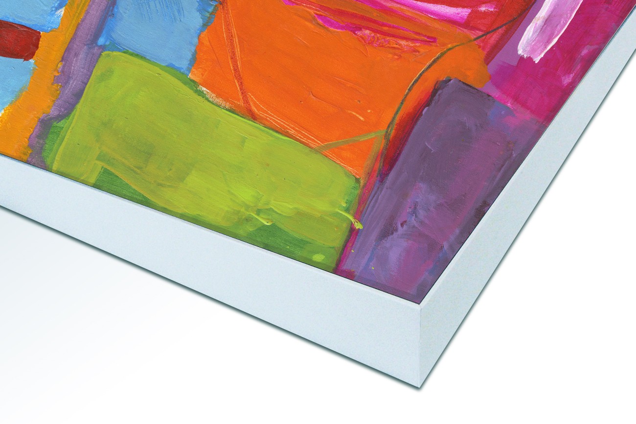 Close up textieldoek in frame gemonteerd wit