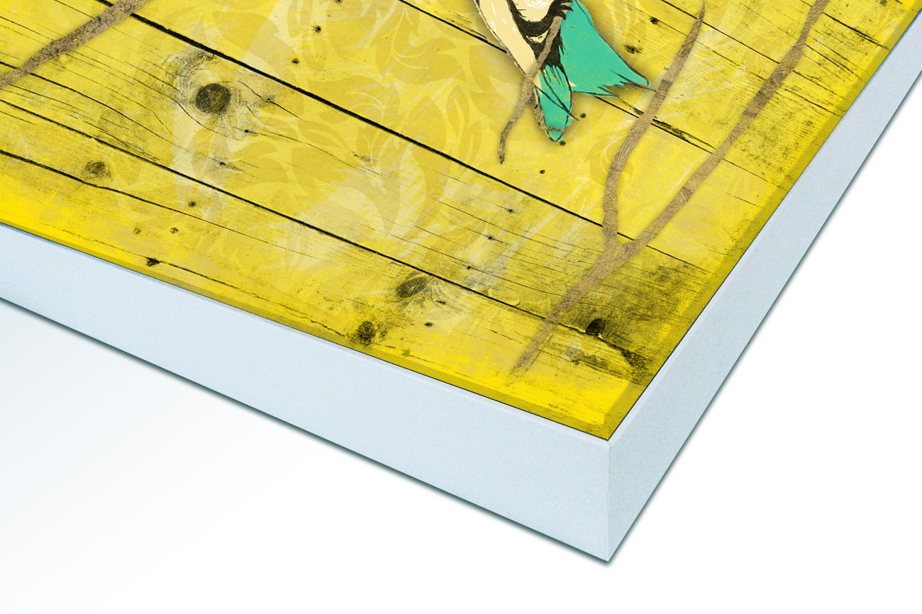 Close up textieldoek in frame gemonteerd wit