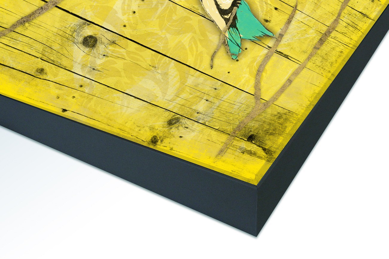 Close up textieldoek in frame gemonteerd zwart