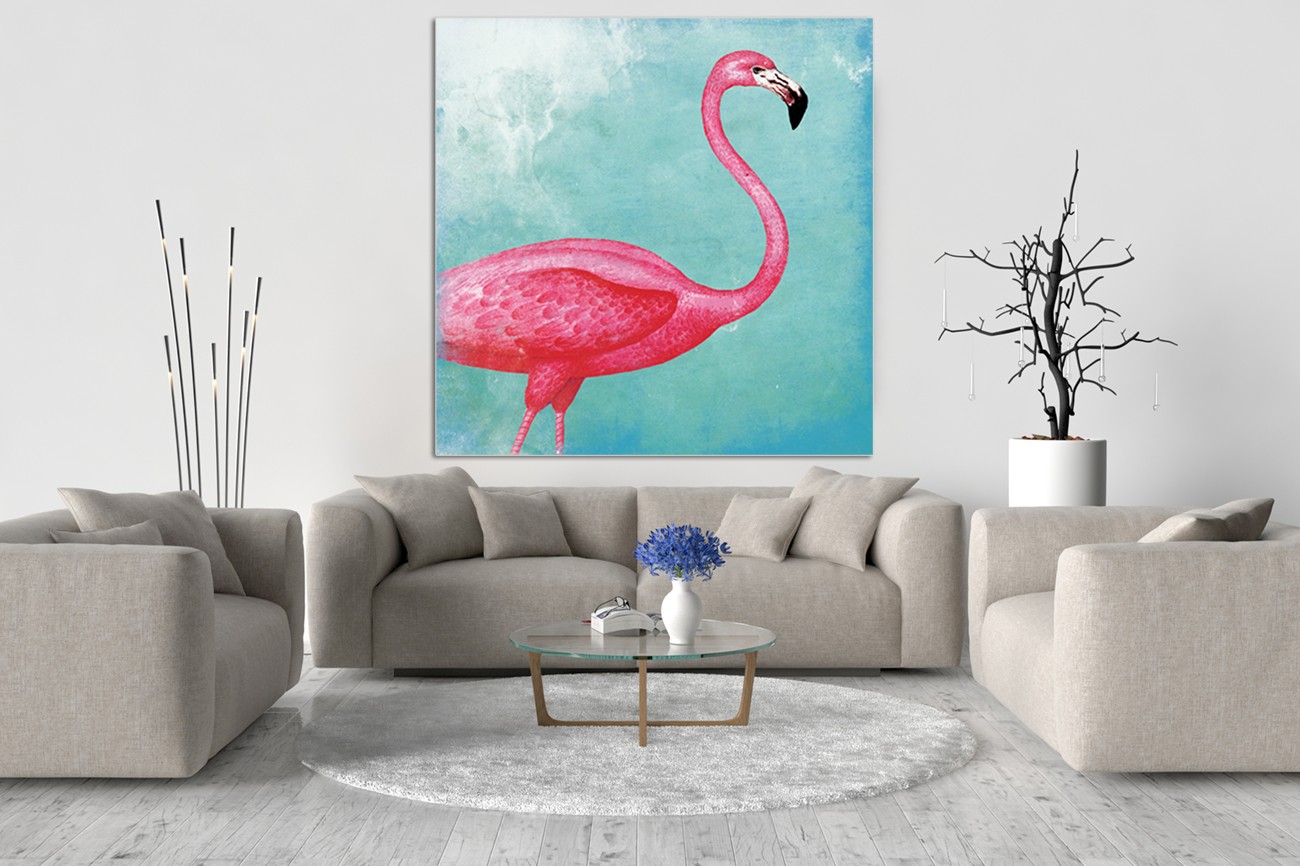 Flamingo van Jace Grey met als titel Flamingo III op textieldoek.