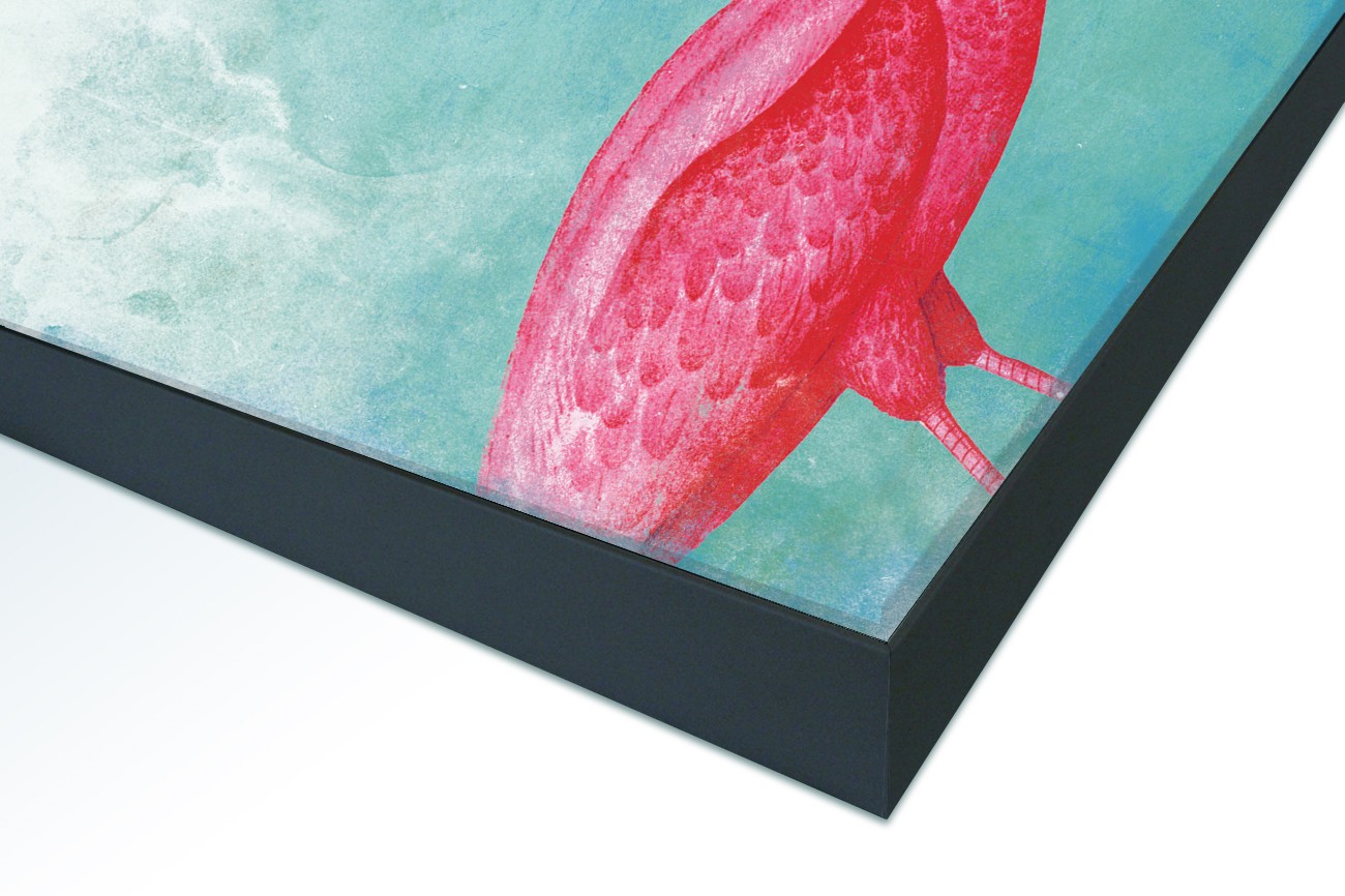 Close up textieldoek in frame gemonteerd zwart