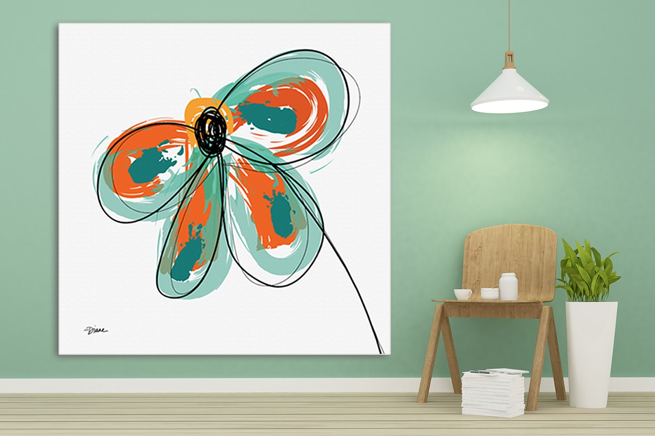 ​Prachtige geschilderde bloem van Diane Stimson met als titel Gerber funk II op textieldoek.