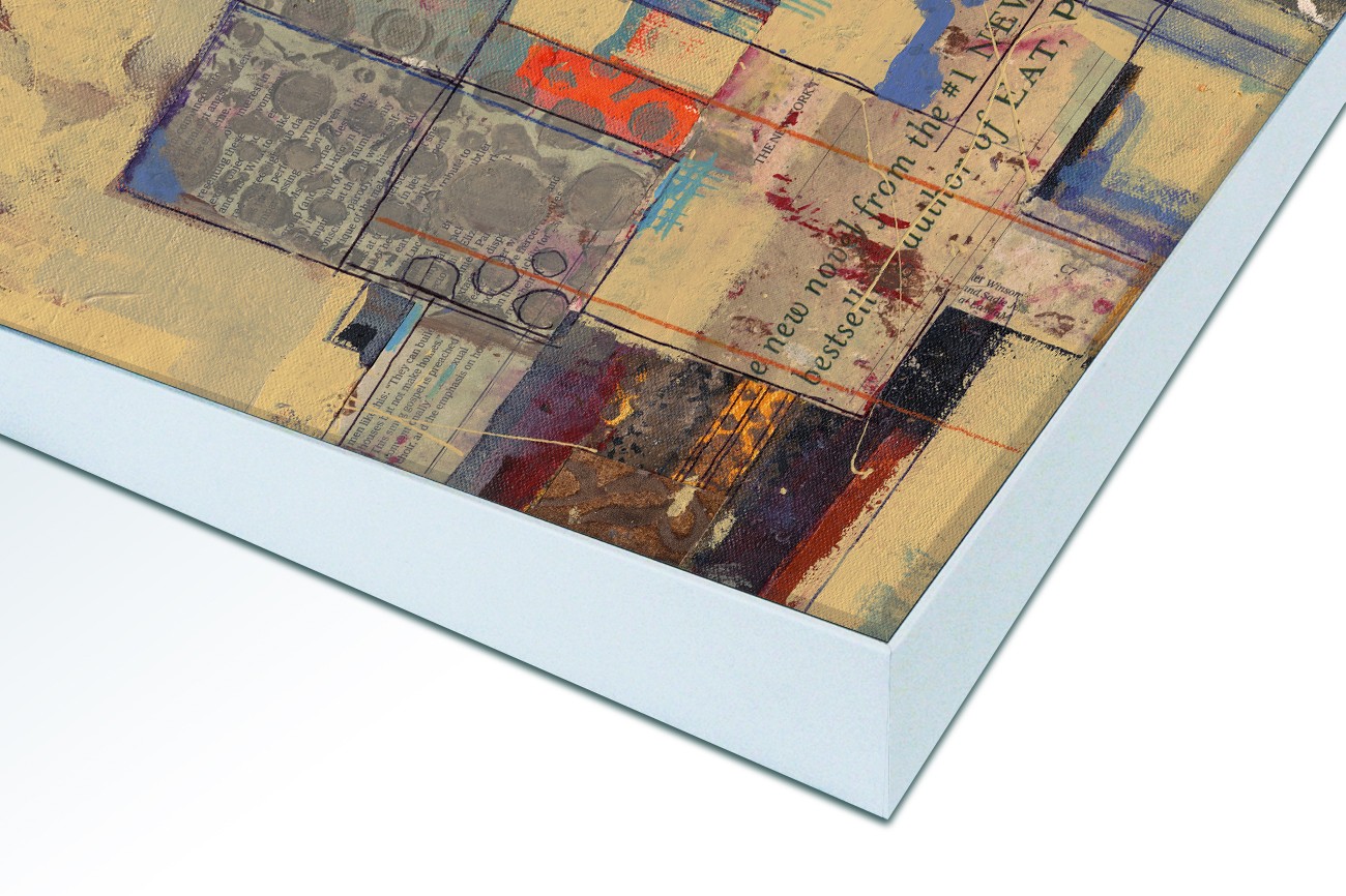 Close up textieldoek in frame gemonteerd wit