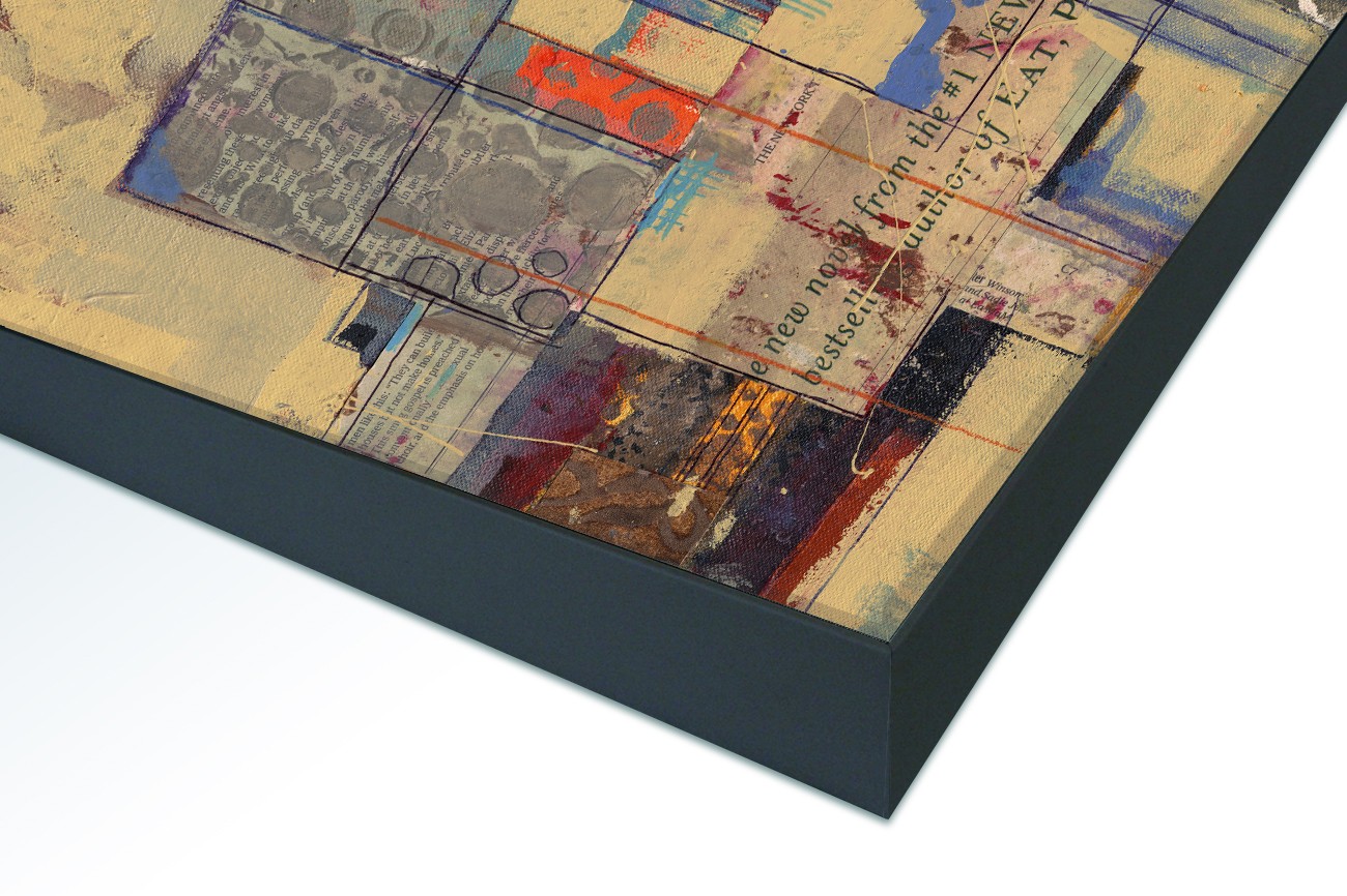 Close up textieldoek in frame gemonteerd zwart