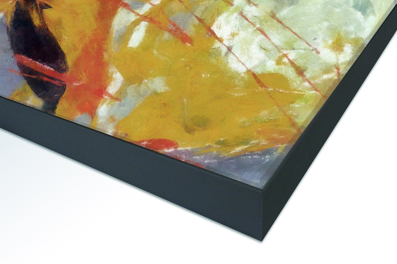 Close up textieldoek in frame gemonteerd zwart