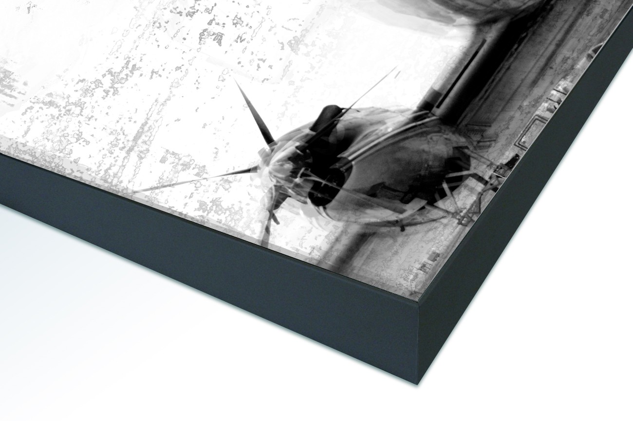 Close up textieldoek in frame gemonteerd zwart