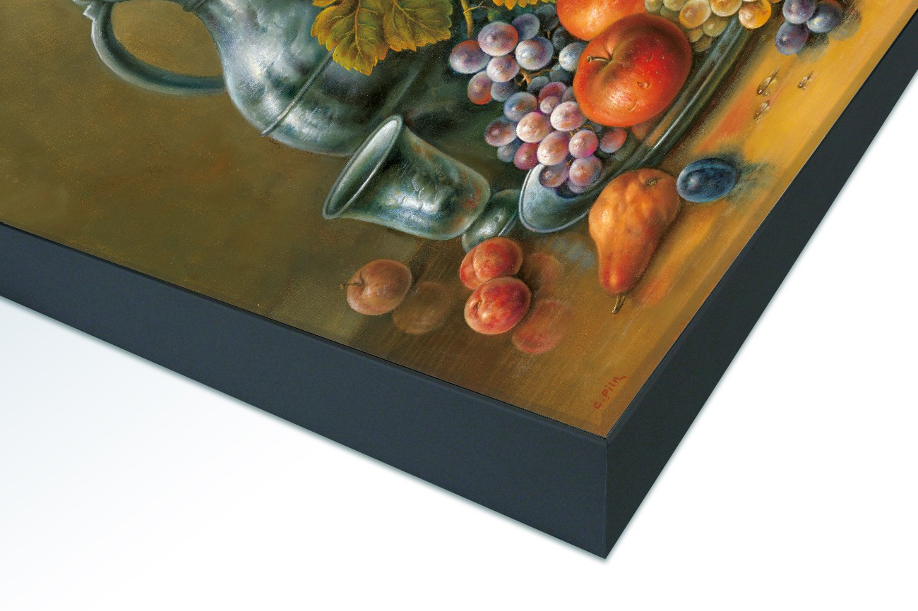 Close up textieldoek in frame gemonteerd zwart