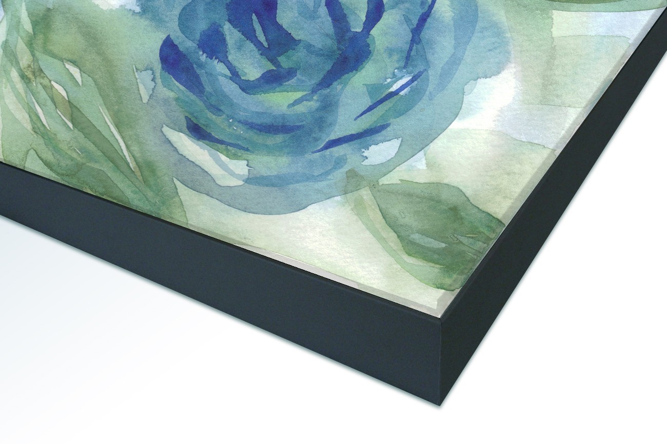 Close up textieldoek in frame gemonteerd zwart