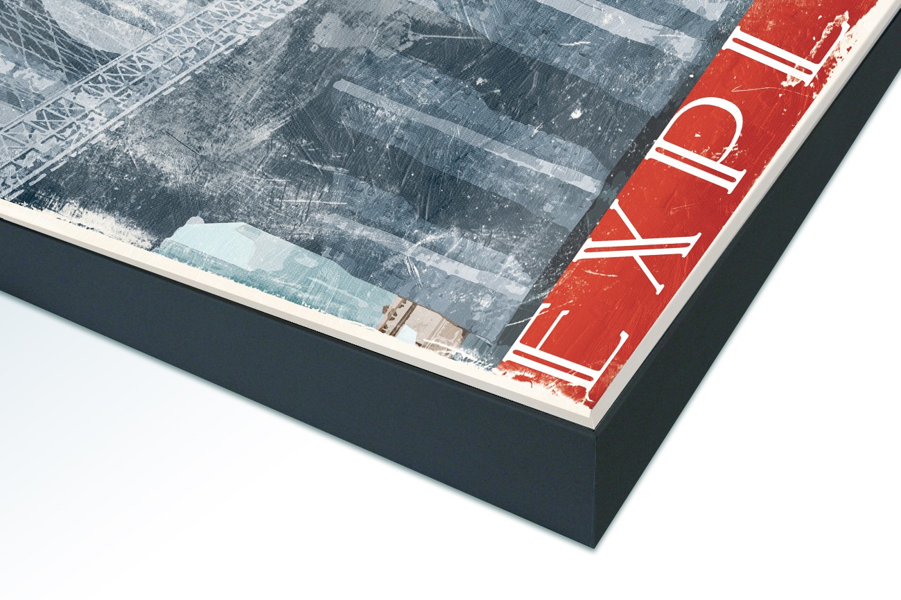 Close up textieldoek in frame gemonteerd zwart
