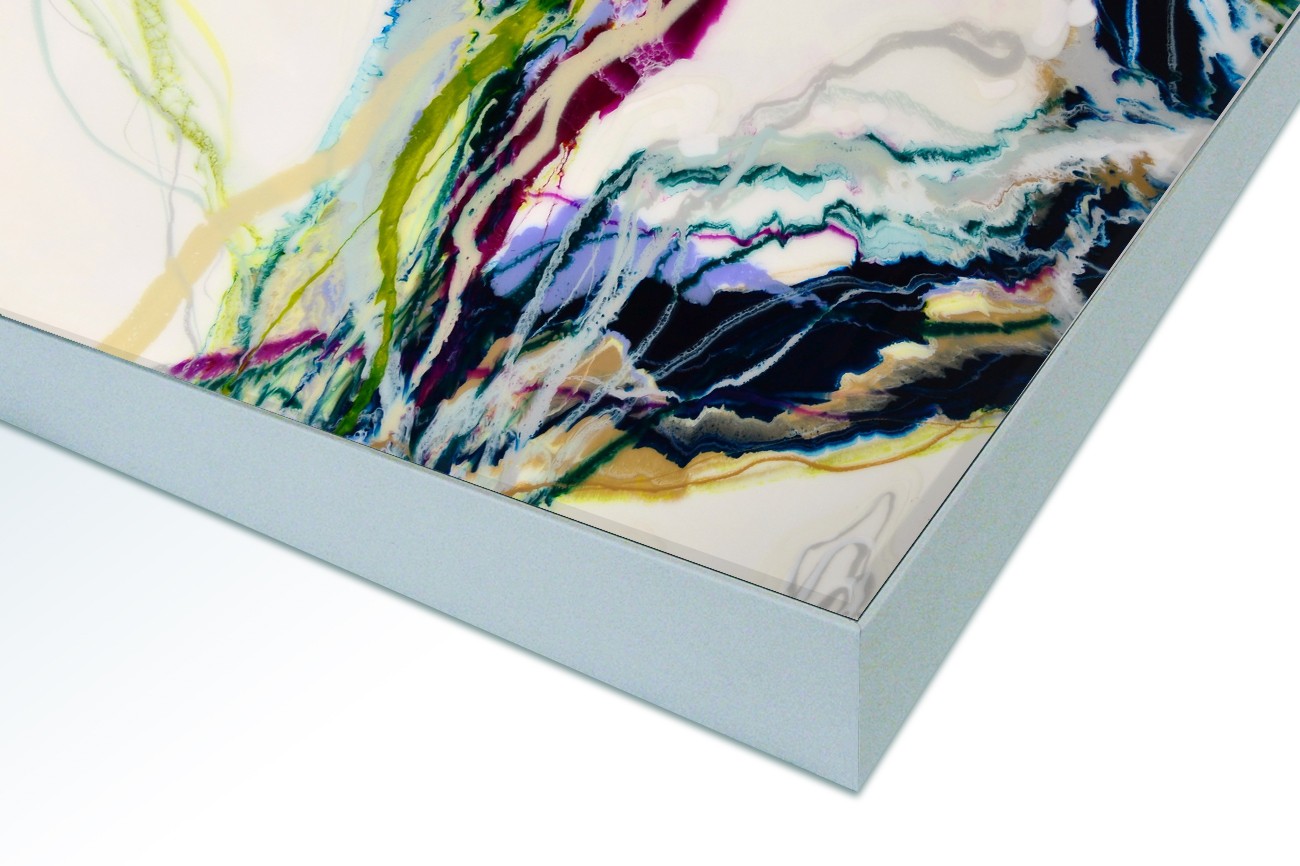 Close up textieldoek in frame gemonteerd