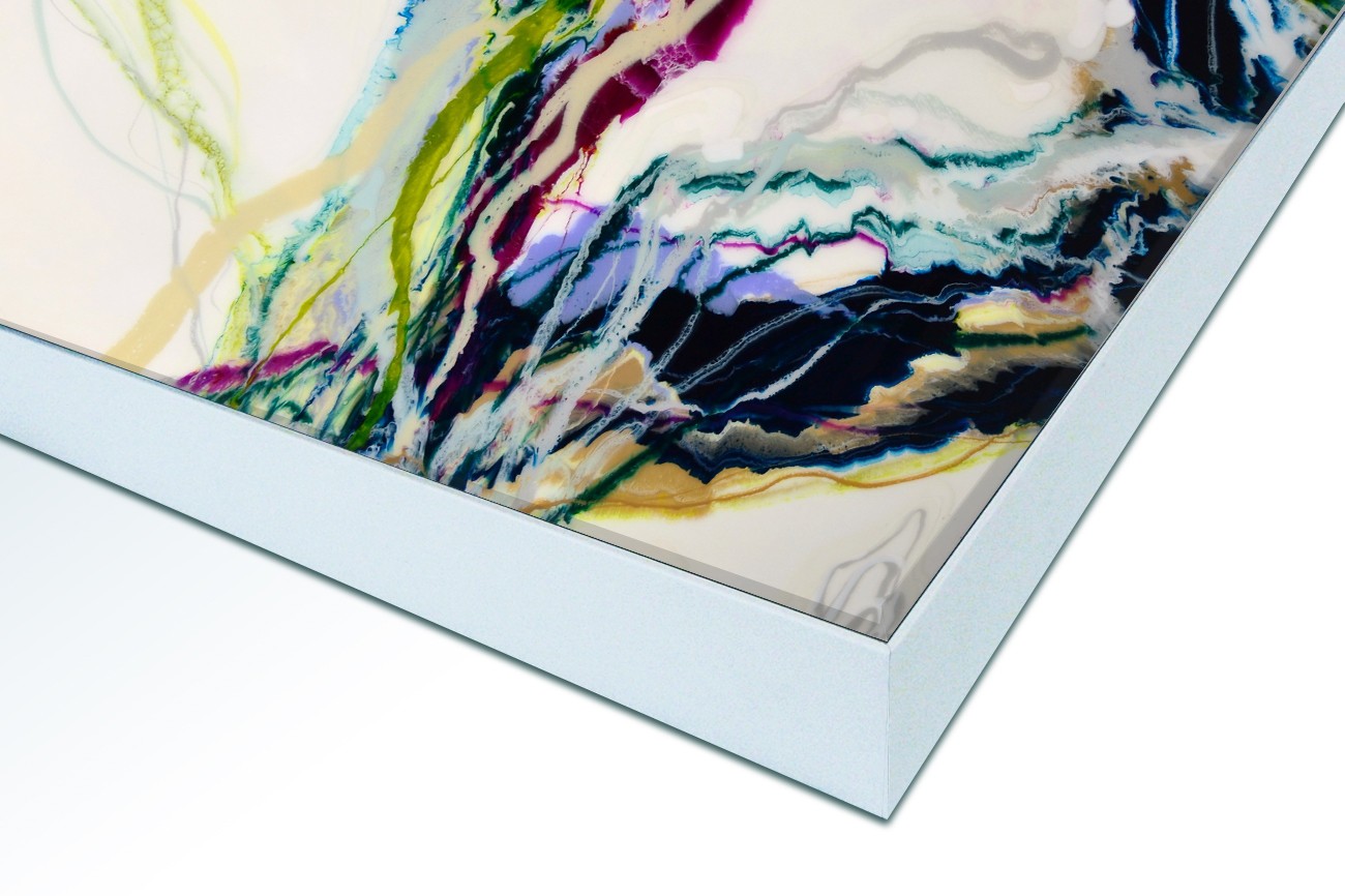 Close up textieldoek in frame gemonteerd wit