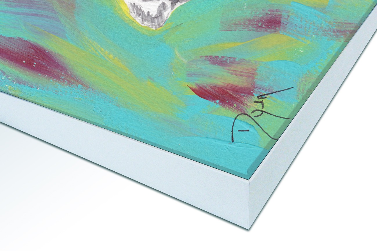 Close up textieldoek in frame gemonteerd wit