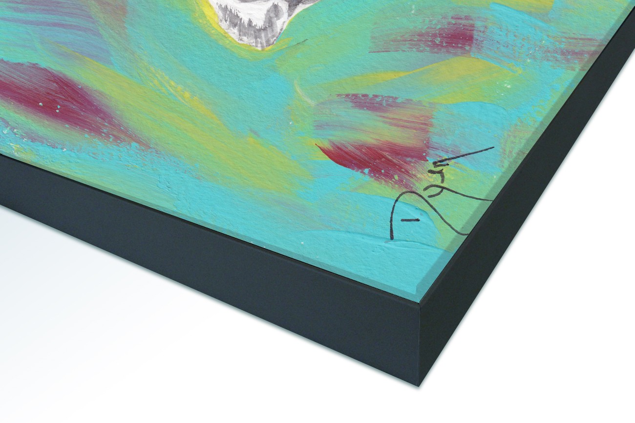 Close up textieldoek in frame gemonteerd zwart