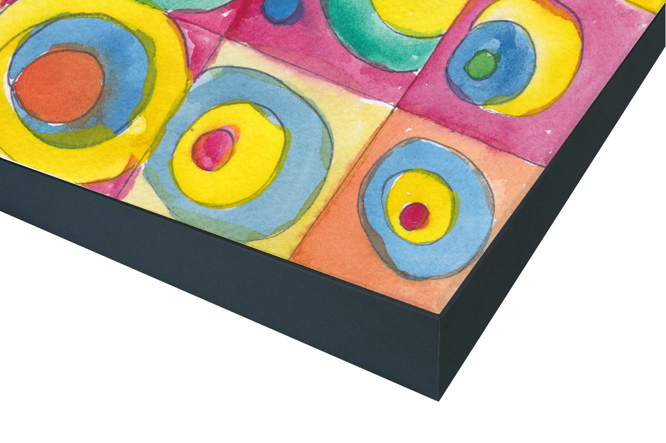 Close up textieldoek in frame gemonteerd zwart